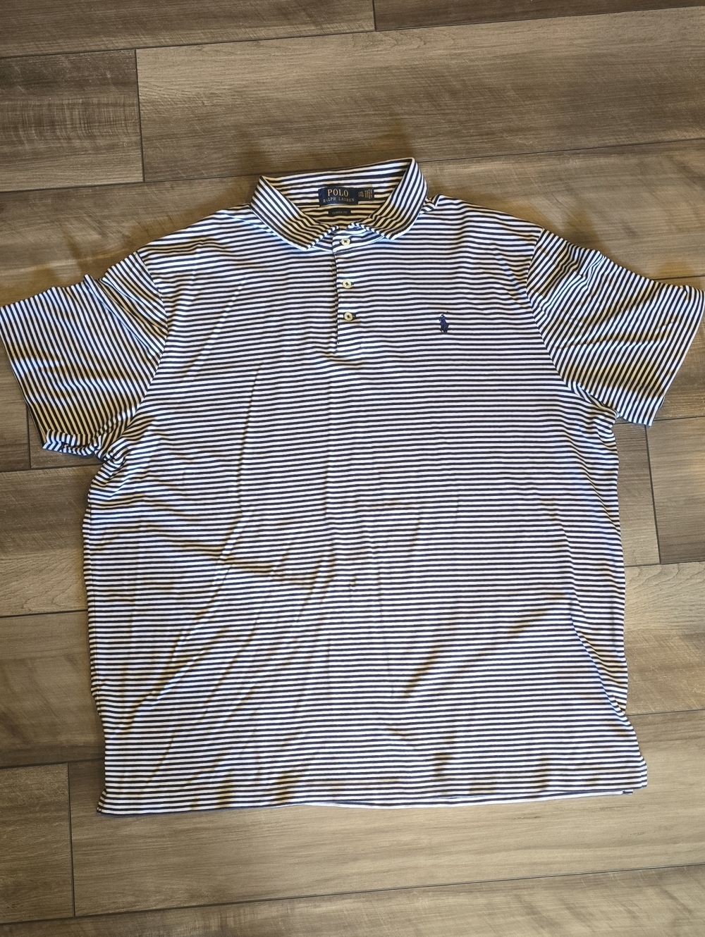 Polo by Ralph Lauren White & Navy Thin-Striped Polo Shirt Size XXL Classic Fit